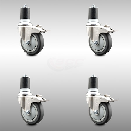 Service Caster 4 Inch 316SS Thermoplastic Rubber Swivel 1-7/8 Inch Stem Caster Set Lock Brake SCC-SS316TTLEX20S414-TPRB-178-4